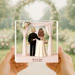 Personalized 3D Cartoon Bride and Groom Acrylic Plaque with Name and Text Wedding Anniversary Valentine's Day Gift for Newlyweds Couples