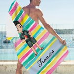 Toalla de playa de gran tamaño de secado rápido con nombre Personalizada Verano Floral Lindo Caricatura Accesorio de Vacaciones Regalo de Cumpleaños para Amigos de la Familia