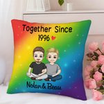 Personalized Together Since Year Cartoon Couple Soft Throw Pillow Cover with Names Home Decor Anniversary Birthday Gift for Couples