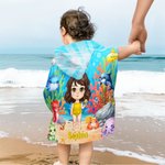 Gepersonaliseerde onderwaterwereld oceaan zeeschildpad dolfijn tekenfilm karakter naam capuchon strandhanddoek strand vakantie favoriet reizen verjaardagscadeau voor kinderen