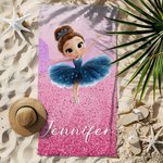 Toalla de playa de gran tamaño de secado rápido con nombre personalizada con dibujos animados en 3D de una bailarina Vacaciones de verano Esenciales Fiesta en la piscina Cumpleaños Regalo para niñas