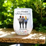 Personalised 2-4 Leopard Besties Back View Floral 12 oz Wine Tumbler with Lid and Names Friendship Birthday Gift for Friends