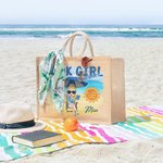 Gepersonaliseerde Schattige Cartoon Boek Meisje Jute Tote Bag met Naam Reisaccessoires Verjaardag Strandfeest Cadeau voor Vrouwen Lezen Liefhebbers