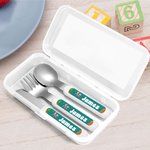 Tenedor Cuchara Cuchillo 3 Piezas Juego de Cubiertos Personalizado con Estuche Regalo de Cumpleaños Vuelta al Cole para Niños