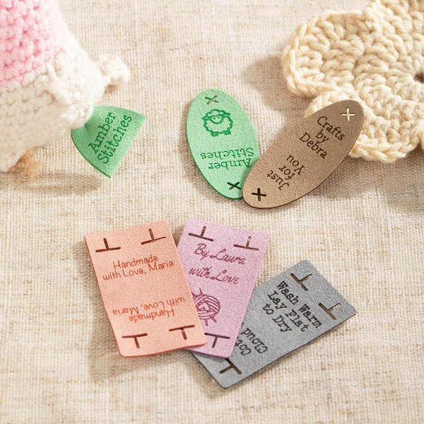 Personalized Soft Washable Lazy Crochet On No Sew Microsuede Label Tags with Text Set of 12 Knitting Accessories Birthday Gift for Crochet Lover