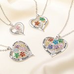 Personalisierte Herzförmige Familie Hakskette mit 1-8 Geburtsstein-Blumen Namen Gravur Geburtstag Jahrestag Muttertag Geschenk für Damen Mama Oma