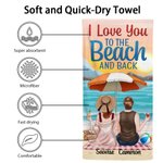 Personalized Love to The Beach and Back Cartoon Character Soft Quick Dry Oversized Beach Towel with Name Summer Party Birthday Gift for Him Her