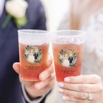 Personalized Cartoon Bride and Groom Wreath Frosted Food-Grade Plastic Cup with Name and Date Set of 10 Wedding Anniversary Gift for Newlyweds