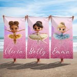 Toalla de playa de gran tamaño de secado rápido con nombre personalizada con dibujos animados en 3D de una bailarina Vacaciones de verano Esenciales Fiesta en la piscina Cumpleaños Regalo para niñas