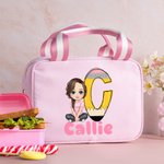 Personalized Multicolor Cartoon Character Insulated Lunch Bag with Name and Initial Back to School Work Picnic Gift for Kids Family