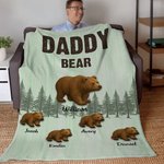 Personalized Forest Daddy Bear Leading Baby Bear Soft Throw Blanket with 1-12 Names Multicolor Home Decor Birthday Father's Day Gift for Dad Grandpa