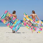 Toalla de playa de gran tamaño de secado rápido con nombre Personalizada Verano Floral Lindo Caricatura Accesorio de Vacaciones Regalo de Cumpleaños para Amigos de la Familia