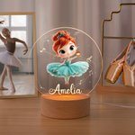 Gepersonaliseerd 3D Cartoon Ballet Meisje LED Nachtlampje met Houten Voet en Naam Kamerdecoratie Wedstrijdprijs Verjaardagscadeau voor Ballerina's