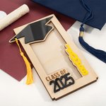 Personalized Multicolour Name Tassel Grad Cap Wooden Money Holder Cash Envelope with Base Class of 2025 Graduation Gift for Graduates