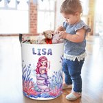Henkilökohtainen Fantasy Mermaid kokoontaitettava vedenpitävä pyykin säilytys kori nimi ja kahva Housewarming syntymäpäivälahja tytöille lapsille