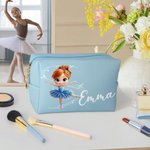Personalizzato Carino 3D Cartoon Ballet Girl PU Leather Makeup Bag Pouch con nome Accessori da viaggio Concorso Regalo di compleanno per le donne Ragazze Ballerine