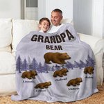 Personalized Forest Daddy Bear Leading Baby Bear Soft Throw Blanket with 1-12 Names Multicolor Home Decor Birthday Father's Day Gift for Dad Grandpa