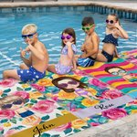 Toalla de playa de gran tamaño de secado rápido con nombre Personalizada Verano Floral Lindo Caricatura Accesorio de Vacaciones Regalo de Cumpleaños para Amigos de la Familia