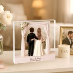 Personalized 3D Cartoon Bride and Groom Acrylic Plaque with Name and Text Wedding Anniversary Valentine's Day Gift for Newlyweds Couples