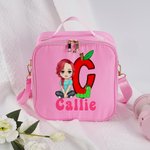 Personalized Cartoon Character Apple Pencil Initial Insulated Lunch Bag with Name Back to School Picnic Birthday Gift for Kids