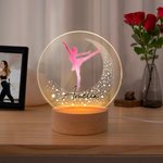 Personalized Multicolor Dancing Pose Silhouette Acrylic LED Night Light with Wooden Base and Name Room Decor Birthday Gift for Dancers