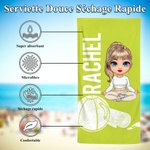 Serviette de Plage Surdimensionnée Personnalisée avec Nom et Personnage de Dessin Animé Cadeau d'Anniversaire pour Amatrices de Yoga