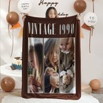 Henkilökohtainen Retro Film 1-4 Photos Design Pehmeä heittopeitto, jossa on nimi ja vuosi Home Decor Vuosipäivä Syntymäpäivälahja perheelle Ystäville
