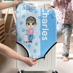 Personalized Flower Cartoon Travel Character Luggage Cover Fits 18-32 Inches Suitcase with Name Travel Accessories Birthday Gift for Family Friends