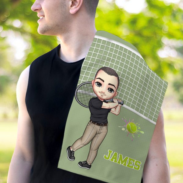 Personalized Tennis Badminton Pickleball Cartoon Character Waffle Sports Towel with Name Super Absorbent Game Day Birthday Gift for Ball Lovers