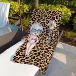 Personalized Cartoon Character Birth Flower Leopard Zebra Print Oversized Beach Towel with Name Quick Dry Travel Essentials Birthday Gift for Women 