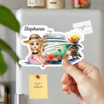 Personalizzato Cruise Era Cartoon Character Coconut Tree Fridge Magnet con nome Travel Summer Vacation Holiday Gift per gli amici di famiglia