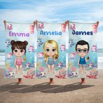 Personalized Underwater World Jellyfish Dolphin Cartoon Character Quick Dry Oversized Beach Towel with Name Vacation Travel Birthday Gift for Kids
