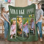 Henkilökohtainen Retro Film 1-4 Photos Design Pehmeä heittopeitto, jossa on nimi ja vuosi Home Decor Vuosipäivä Syntymäpäivälahja perheelle Ystäville