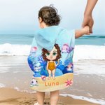 Serviette de Plage Personnalisée avec Personnage de Dessin Animé et Nom Motif Animal Marin Cadeau Été Piscine Anniversaire pour Garçons et Filles