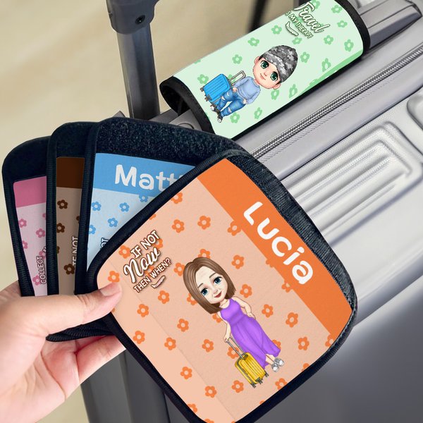 Personalised Floral Cartoon Character Luggage Handle Wrap with Name Set of 2 Travel Accessories Vacation Birthday Gift for Family Friends