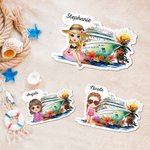 Personalizzato Cruise Era Cartoon Character Coconut Tree Fridge Magnet con nome Travel Summer Vacation Holiday Gift per gli amici di famiglia