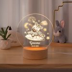 Luce notturna personalizzata in acrilico con nome animali del sonno in stile cartone animato e base in legno regalo di compleanno per bambini