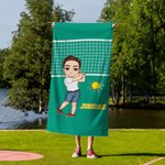 Personalizzato Tennis Badminton Pickleball Cartoon Character Quick Dry Asciugamano da spiaggia con nome Festa in spiaggia Regalo di compleanno essenziale per gli amanti dello sport