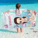 Personalized Underwater World Jellyfish Dolphin Cartoon Character Quick Dry Oversized Beach Towel with Name Vacation Travel Birthday Gift for Kids