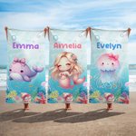 Personalizzato Cartoon Mermaid Ocean Animals Quick Dry Oversized Beach Towel con nome Summer Party Travel Gift for Kids Ocean Lovers
