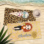 Personalized Cartoon Character Birth Flower Leopard Zebra Print Oversized Beach Towel with Name Quick Dry Travel Essentials Birthday Gift for Women 