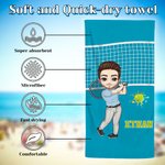Personalizzato Tennis Badminton Pickleball Cartoon Character Quick Dry Asciugamano da spiaggia con nome Festa in spiaggia Regalo di compleanno essenziale per gli amanti dello sport