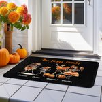 Personalized Weird Pumpkin Dancing Skeleton Non-slip Door Mat with Title and 3-8 Names Home Decor Housewarming Halloween Gift for Family Friends