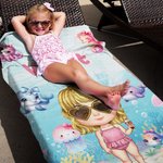 Personalized Underwater World Jellyfish Dolphin Cartoon Character Quick Dry Oversized Beach Towel with Name Vacation Travel Birthday Gift for Kids