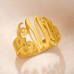 Personalized Retro Style Monogram Ring with 1-3 Initials Dainty Jewelry Mother's Day Anniversary Birthday Gift for Couple Women Friend