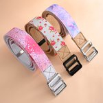 Personalised Embroidery Pink Flower Fantasy Butterfly Canvas Belt with Name and Adjustable Buckle Birthday Gift for Women Girls