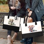 Personalized Cute Watercolor Elephant Large Canvas Tote Bag with Name Birthday Appreciation Gift for Elephant Lovers Family Friend