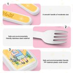 Personifierad söt tecknad barn säker rostfritt stål gaffel sked kniv 3 delar bestick set med namn och fodral Tillbaka till skolan födelsedagspresent för pojkar flickor