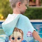 Serviette de Plage Personnalisée avec Personnage de Dessin Animé et Nom Motif Animal Marin Cadeau Été Piscine Anniversaire pour Garçons et Filles