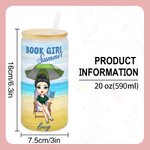 Personalisierte Sommer Buch Mädchen Cartoon Charakter Name 20 oz Milchglas Becher mit Bambusdeckel und Stroh Urlaub Urlaub Geburtstag Geschenk für Frauen